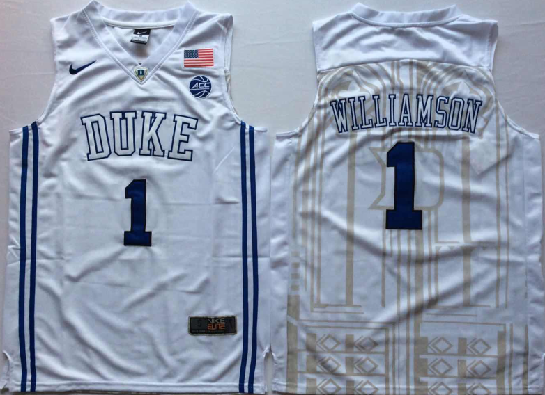 NCAA Men Duke Blue Devils White #1 WILLIAMSON